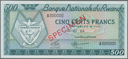 Rwanda / Ruanda: Banque Nationale Du Rwanda 500 Francs 1964 SPECIMEN, P.9s In Perfect UNC Condition. - Rwanda