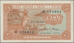 Rwanda-Burundi / Ruanda-Burundi: Banque D'Émission Du Rwanda Et Du Burundi 5 Francs 1961, P.1, Very - Ruanda-Burundi