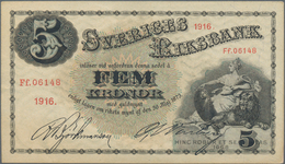 Sweden / Schweden: Sveriges Riksbank 5 Kronor 1916, P.26k, Very Early Issue Of The 5-Kronor-note In - Sweden