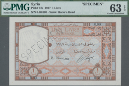 Syria / Syrien: Banque De Syrie Et Du Liban 1 Livre 1947 SPECIMEN, P.57s With Perforation "Specimen" - Siria