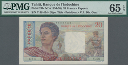Tahiti: Banque De L'Indochine – Papeete 20 Francs ND(1954-58), P.21b, Perfect Condition And PMG Grad - Autres - Océanie