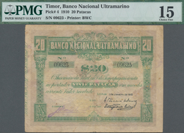 Timor: Banco Nacional Ultramarino – TIMOR 20 Patacas 1910, P.4, Still Nice With Tiny Holes And Tears - Timor