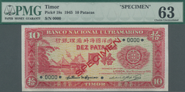 Timor: Banco Nacional Ultramarino – Timor 10 Patacas 1945 SPECIMEN, P.18s With Red Overprint "Specim - Timor