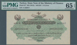 Turkey / Türkei: ¼ Livre Turques AH1331 (1912), P.81 In Almost Perfect Condition With A Few Minor Sp - Turquie