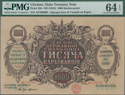 Ukraina / Ukraine: Set With 3 Banknotes Comprising 100 And 1000 Hryven 1918 P.22a, 24, Both PMG Grad - Ukraine