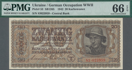 Ukraina / Ukraine: Zentralnotenbank Ukraine 20 Karbowanez 1942, P.53, PMG 66 Gem Uncirculated EPQ. R - Ukraine