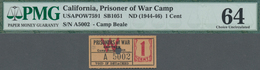 United States Of America: California – Camp Beale 1 Cent POW Camp Money, ND(1944-46), SB1051, Punch - Other & Unclassified