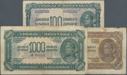 Yugoslavia / Jugoslavien: Set With 3 Banknotes Of The 1944 Partisan Issue With 100, 500 And 1000 Din - Jugoslavia