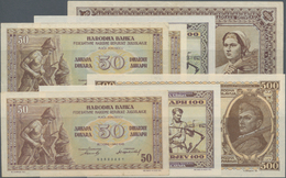 Yugoslavia / Jugoslavien: Set With 7 Banknotes Of The 1946 Issue With 3x 50, 2x 100, 500 And 1000 Di - Jugoslawien