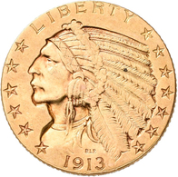 Vereinigte Staaten Von Amerika - Anlagegold: 5 Dollars 1913 (Half Eagle - Indian Head), KM# 129, Fri - Andere & Zonder Classificatie
