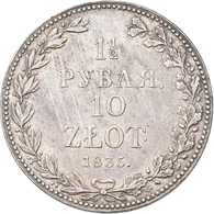 Polen: Nikolaus I. 1825-1855: 1½ Rubel 10 Zlotych 1835 MW - Warschau. Seltener Jahrgang. KM# C 134, - Polen