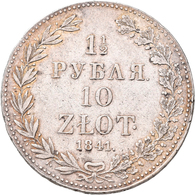 Polen: Nikolaus I. 1825-1855: 1½ Rubel 10 Zlotych 1841 MW - Warschau. KM# C 134, Davenport 284, Bitk - Polen