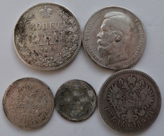 Russland: Kleines Lot 5 Münzen, Dabei: 1 Rubel 1846;2 X 1 Rubel 1897, 50 Kop 1899 Und 20 Kop 1906. - Russland