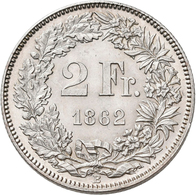 Schweiz: Eidgenossenschaft: 2 Franken 1862, HMZ 2-1201d, Vorzüglich+. - Sonstige & Ohne Zuordnung