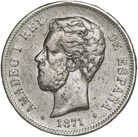 Spanien: Amadeo I. 1871-1873: 5 Pesetas 1871 SD-M Madrid. KM# 666, 900er Silber, Schön - Sehr Schön. - Andere & Zonder Classificatie