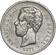 Spanien: Amadeo I. 1871-1873: 5 Pesetas 1871 SD-M Madrid. KM# 666, 900er Silber, Schön - Sehr Schön. - Autres & Non Classés