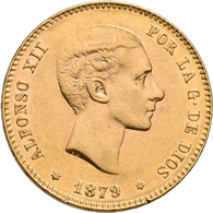 Spanien - Anlagegold: Alfonso XII. 1874-1885: 25 Pesetas 1879 (1879), Gold 900/1000; 8,07 G, Friedbe - Sonstige & Ohne Zuordnung