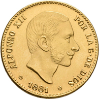 Spanien - Anlagegold: Alfonso XII. 1874-1885: 25 Pesetas 1881, Gold 900/1000; 8,09 G, Friedberg 342, - Andere & Zonder Classificatie