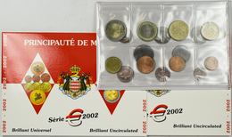 Monaco: Rainier II. 1949-2005: Lot 2 KMS: Lose Münzen 1c - 2 Euro 2001 Im Münzstreifen, Teils Angela - Monaco