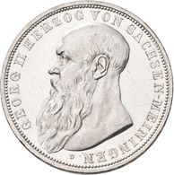 Sachsen-Meiningen: Georg II. 1866-1914: 3 Mark 1908 D, Jaeger 152, Haarlinien, Minimal Berieben, Pol - Taler & Doppeltaler