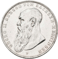 Sachsen-Meiningen: Georg II. 1866-1914: 5 Mark 1902 D, Bart Berührt Perlkreis, Jaeger 153a, Kratzer, - Taler & Doppeltaler