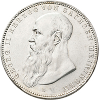 Sachsen-Meiningen: Georg II. 1866-1914: 5 Mark 1908 D, Jaeger 153b, Feine Kratzer, Vorzüglich - Stem - Taler En Doppeltaler