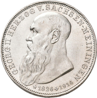 Sachsen-Meiningen: Georg II. 1866-1914: 3 Mark 1915, Auf Seinen Tod, Jaeger 155, Winzige Kratzer, St - Taler En Doppeltaler