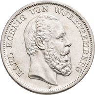 Württemberg: Karl 1864-1891: 5 Mark 1875 F, Jaeger 173, Kleine Kratzer, Vorzüglich. - Taler Et Doppeltaler