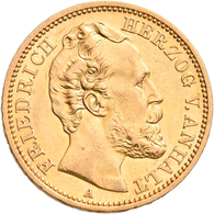 Anhalt: Friedrich I. 1871-1904: 20 Mark 1875, Jaeger 179. 7,94 G, 900/1000 Gold. Kratzer, Sehr Schön - Goldmünzen