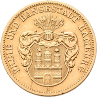 Hamburg: Freie Und Hansestadt: 10 Mark 1873 B, Jaeger 206. 3,92 G, 900/1000 Gold. Kratzer, Sehr Schö - Pièces De Monnaie D'or