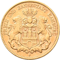 Hamburg: Freie Und Hansestadt: 10 Mark 1876 J, Jaeger 209. 3,94 G, 900/1000 Gold. Seltener Jahrgang, - Goldmünzen