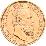 Württemberg: Karl 1864-1891: 5 Mark 1877 F, Jaeger 291. 1,99 G, 900/1000 Gold. Kleine Kratzer, Sehr - Goldmünzen