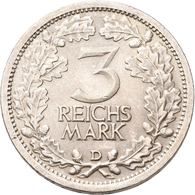 Weimarer Republik: 3 Reichsmark 1932 D, Kursmünze, Jaeger 349, Prachtexemplar, Vorzüglich - Stempelg - Other & Unclassified