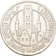 Danzig: 5 Gulden 1923 Marienkirche. Jaeger D9. 24,92 G. Silber. Kratzer, Randfehler, Sehr Schön. - Andere & Zonder Classificatie