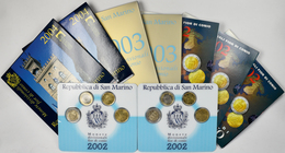 San Marino: Lot 9 Kursmünzensätze 2002-2004. Dabei: 2 X Minisatz 2002, 3 X KMS 2002, Davon 1x Mit Fe - San Marino