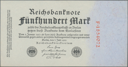 Deutschland - Deutsches Reich Bis 1945: Set Mit 2x 500 Mark 1922, Reichsdruck Mit Roter KN F-1554072 - Autres & Non Classés