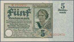 Deutschland - Deutsches Reich Bis 1945: 5 Rentenmark 1926 Mit 7-stelliger KN, Ro.164a In Perfekt Kas - Altri & Non Classificati