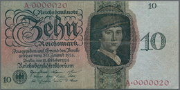 Deutschland - Deutsches Reich Bis 1945: 10 Reichsmark 1924, Ro.168a, Udr. U, Serie A, Mit Sehr Niedr - Andere & Zonder Classificatie