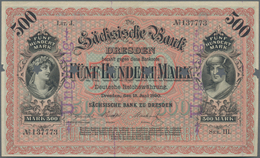 Deutschland - Länderscheine: 100 Und 500 Mark 1890, Ro.SAX6, SAX7, Beide Sternförmig Gelocht Und Lin - Altri & Non Classificati