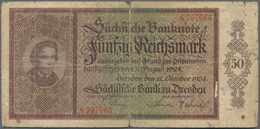 Deutschland - Länderscheine: Sächsische Bank 50 Reichsmark 1924, Ro.SAX26, Stark Gebraucht Mit Größe - Sonstige & Ohne Zuordnung