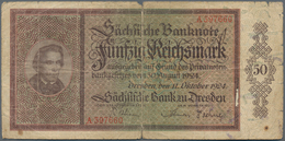 Deutschland - Länderscheine: Sächsische Bank 50 Reichsmark 1924, Ro.SAX26, Stark Gebraucht Mit Größe - Andere & Zonder Classificatie