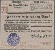 Deutschland - Reichsbahn / Reichspost: Stuttgart, Oberpostdirektion, 50 Mrd. Mark, 25.10.1923, 100 M - Sonstige & Ohne Zuordnung