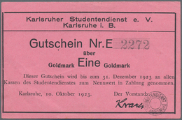Deutschland - Notgeld - Baden: Karlsruhe, Karlsruher Studentendienst, 50 GPf., 1 GM, 10.10.1923, Erh - Lokale Ausgaben