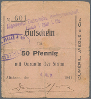 Deutschland - Notgeld - Elsass-Lothringen: Altthann, Oberelsass, Duméril, Jaeglé & Cie., 50 Pf., 1 M - Autres & Non Classés