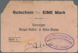 Deutschland - Notgeld - Elsass-Lothringen: Thann, Vereinigte Berger-André- & Béha-Werke A.G., 1 Mark - Other & Unclassified