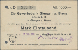 Deutschland - Notgeld - Württemberg: Giengen, Margarete Steiff GmbH, 1000 Mark, 2. Feb. 1923 (Datum - [11] Emissions Locales