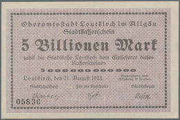 Deutschland - Notgeld - Württemberg: Leutkirch, Amtskörperschaft, 500 Tsd. (A), 1 (A Und B), 5 (A), - [11] Local Banknote Issues