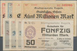 Deutschland - Notgeld - Württemberg: Nagold, Stadtgemeinde, 100, 500 Tsd., 1, 5 Mio. Mark, 23.8.1923 - Lokale Ausgaben