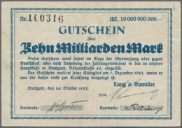 Deutschland - Notgeld - Württemberg: Stuttgart, Lang & Bumiller, 1, 5, 10 Mrd. Mark, Erh. II-III; A. - Lokale Ausgaben