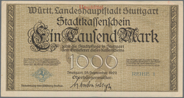 Deutschland - Notgeld - Württemberg: Stuttgart, Stadt, 100 Mark, 1.11.1922, 500 Mark, 25.9.1922, Bra - [11] Emissions Locales